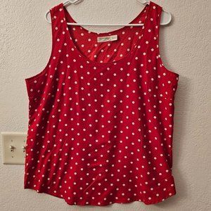 Faded Glory Red and White Polka Dot Tank - Women's XL Blouse - 100% Polyester